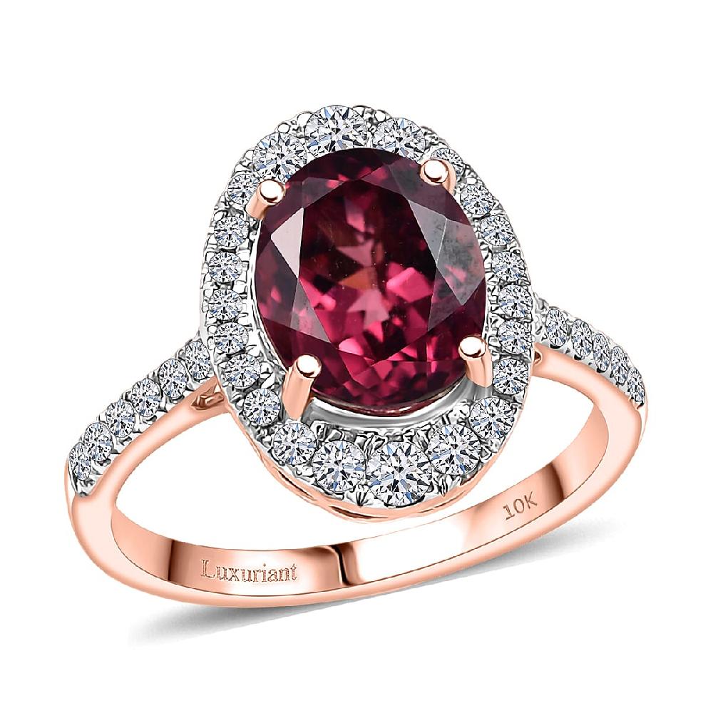 shop lc Certified AAA Tanzanian Raspberry Garnet Diamond Ring in 10K Rose Gold 4.03 ctw