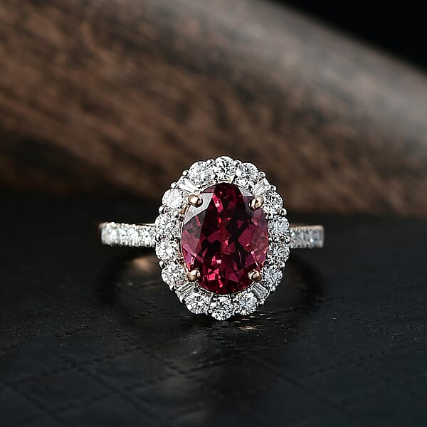 Shop Lc Certified AAA Tanzanian Raspberry Garnet Lab Grown Diamond Ring In 10K Rose Gold 3.65 Ctw