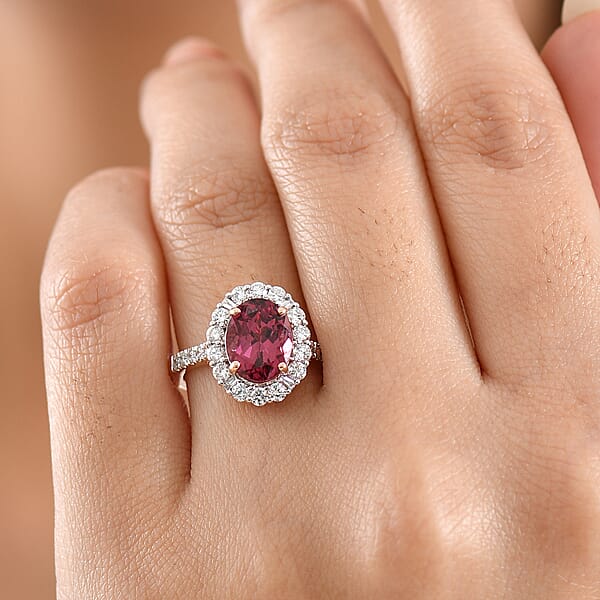 Shop Lc Certified AAA Tanzanian Raspberry Garnet Lab Grown Diamond Ring In 10K Rose Gold 3.65 Ctw