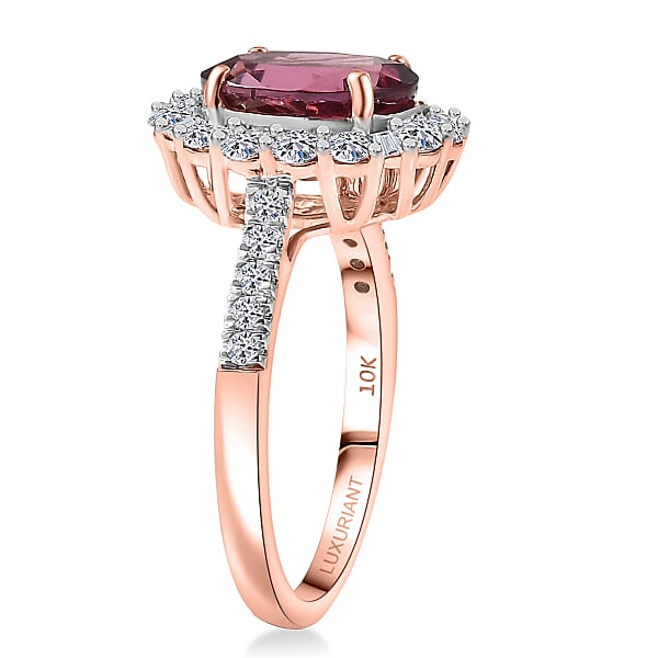 Shop Lc Certified AAA Tanzanian Raspberry Garnet Lab Grown Diamond Ring In 10K Rose Gold 3.65 Ctw