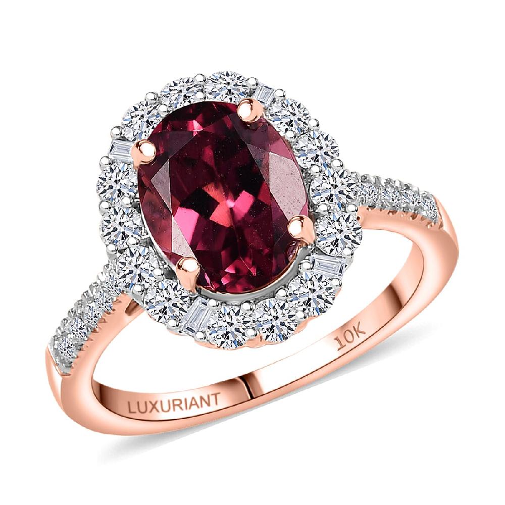 shop lc Certified AAA Tanzanian Raspberry Garnet Lab Grown Diamond Ring in 10K Rose Gold 3.65 ctw