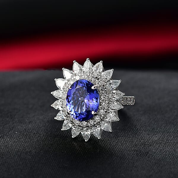 Shop Lc Certified AAA Tanzanite Diamond G-H SI Floral Ring In 10K White Gold 6.36 Ctw