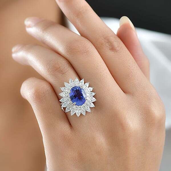 Shop Lc Certified AAA Tanzanite Diamond G-H SI Floral Ring In 10K White Gold 6.36 Ctw