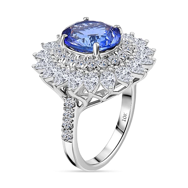 Shop Lc Certified AAA Tanzanite Diamond G-H SI Floral Ring In 10K White Gold 6.36 Ctw