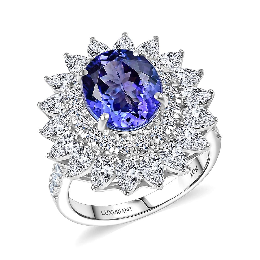 shop lc Certified AAA Tanzanite Diamond G-H SI Floral Ring in 10K White Gold 6.36 ctw