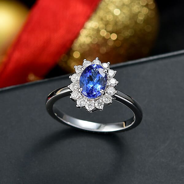 Shop Lc Certified AAA Tanzanite Lab Grown Diamond Halo Ring In 10K White Gold 1.40 Ctw