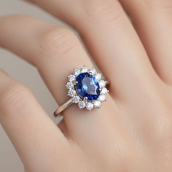 Shop Lc Certified AAA Tanzanite Lab Grown Diamond Halo Ring In 10K White Gold 1.40 Ctw