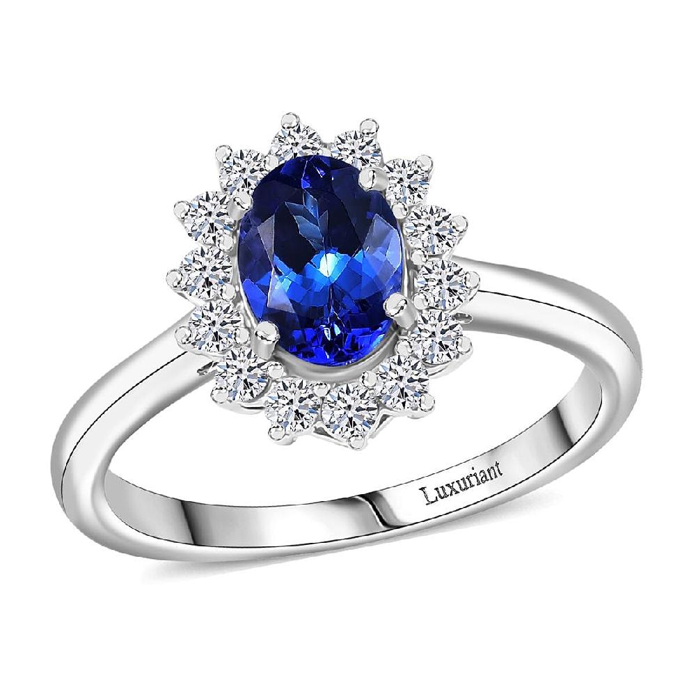 shop lc Certified AAA Tanzanite Lab Grown Diamond Halo Ring in 10K White Gold 1.40 ctw