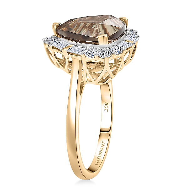Shop Lc Certified AAA Turkizite Diamond Halo Ring In 10K Yellow Gold 5.85 Ctw