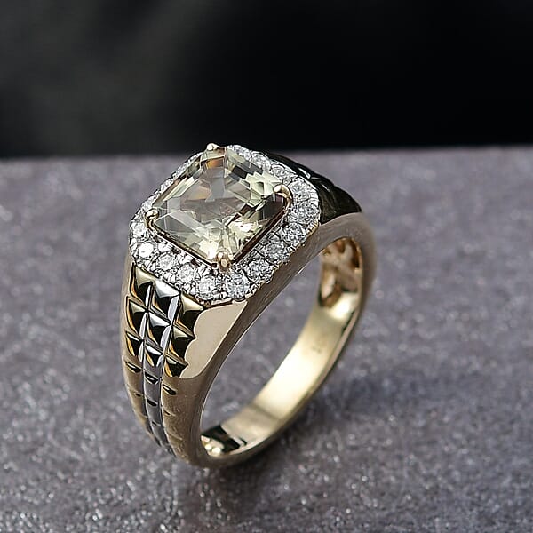 Shop Lc Certified AAA Turkizite Lab Grown Diamond Art Deco Men's Ring In 10K Yellow And White Gold 3.20 Ctw