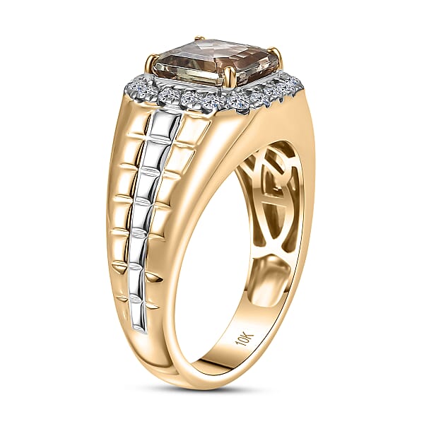 Shop Lc Certified AAA Turkizite Lab Grown Diamond Art Deco Men's Ring In 10K Yellow And White Gold 3.20 Ctw