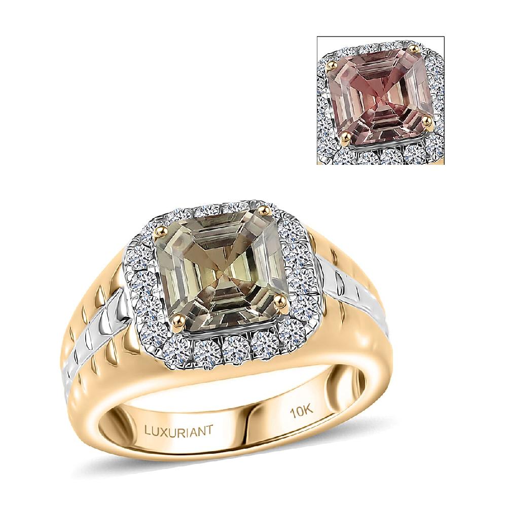 shop lc Certified AAA Turkizite Lab Grown Diamond Art Deco Men's Ring in 10K Yellow and White Gold 3.20 ctw
