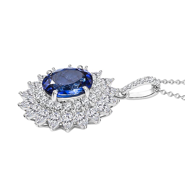 Shop Lc Certified AAAA Tanzanite Lab Grown Diamond Blooming Floral Pendant Necklace In 950 Platinum 6.20 Ctw (20 Inches)