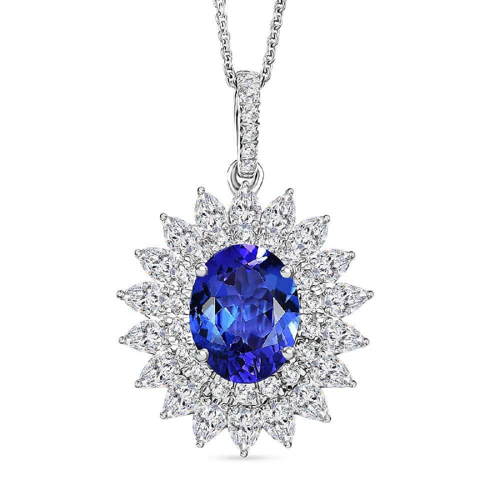 shop lc Certified AAAA Tanzanite Lab Grown Diamond Blooming Floral Pendant Necklace in 950 Platinum 6.20 ctw (20 Inches)