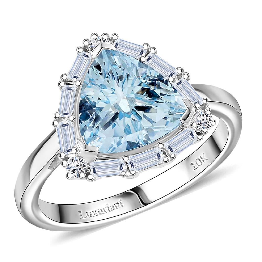 shop lc Certified and Appraised 10K White Gold AAA Aquamarine Luxuriant Lab Grown Diamond (G-H SI) Ring 2.44 ctw