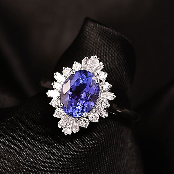 Shop Lc Certified And Appraised AAA Tanzanite And Luxuriant Lab Grown Diamond G-H SI 2.55 Ctw Ring In 10K White Gold