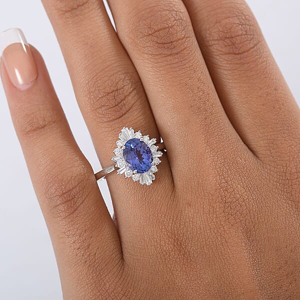 Shop Lc Certified And Appraised AAA Tanzanite And Luxuriant Lab Grown Diamond G-H SI 2.55 Ctw Ring In 10K White Gold