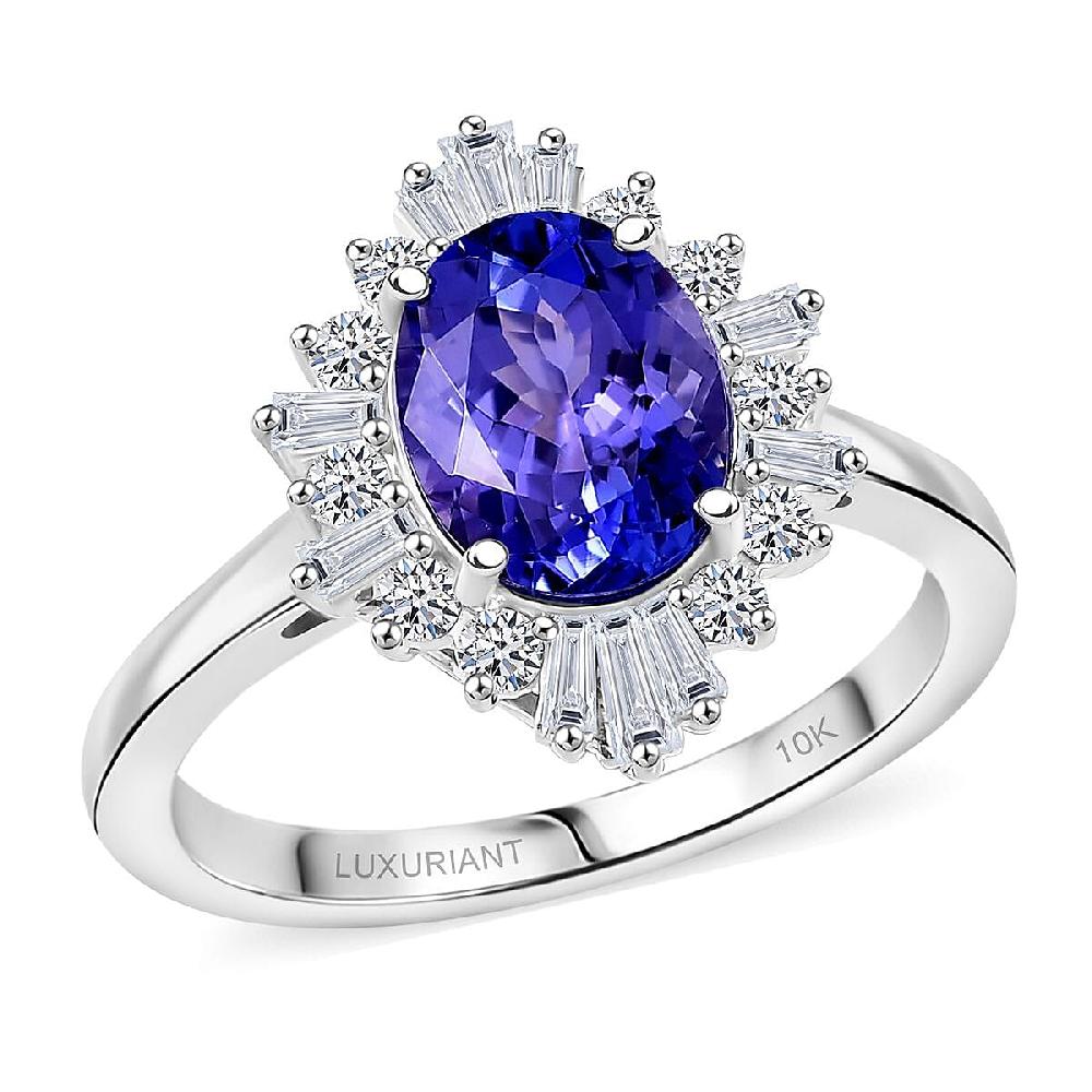 shop lc Certified and Appraised AAA Tanzanite and Luxuriant Lab Grown Diamond G-H SI 2.55 ctw Ring in 10K White Gold