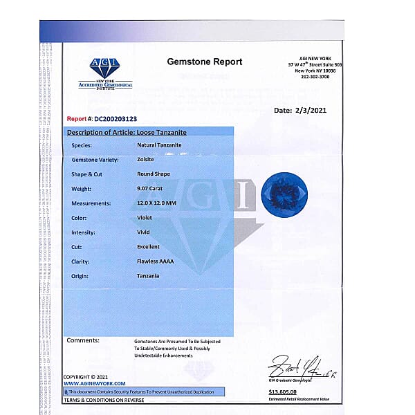 Shop Lc Certified And Appraised AAAA Vivid Tanzanite (Rnd Free Size) 9.00 Ctw