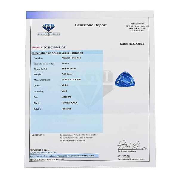Shop Lc Certified And Appraised AAAA Vivid Tanzanite (Trl Free Size) 7.50 Ctw