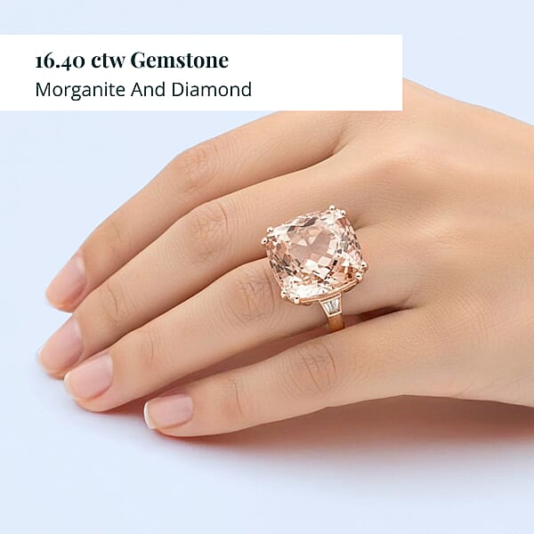Shop Lc Certified And Appraised Iliana 18K Rose Gold AAA Marropino Morganite White Diamond Solitaire Ring 16.40 Ctw