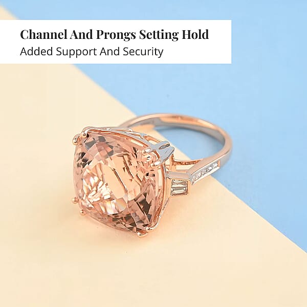 Shop Lc Certified And Appraised Iliana 18K Rose Gold AAA Marropino Morganite White Diamond Solitaire Ring 16.40 Ctw