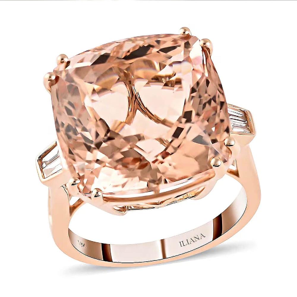 shop lc Certified and Appraised Iliana 18K Rose Gold AAA Marropino Morganite White Diamond Solitaire Ring 16.40 ctw