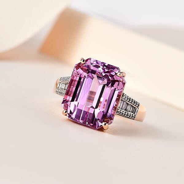 Shop Lc Certified And Appraised Iliana 18K Rose Gold AAA Patroke Kunzite And G-H SI Diamond Ring 5.60 Grams 12.75 Ctw