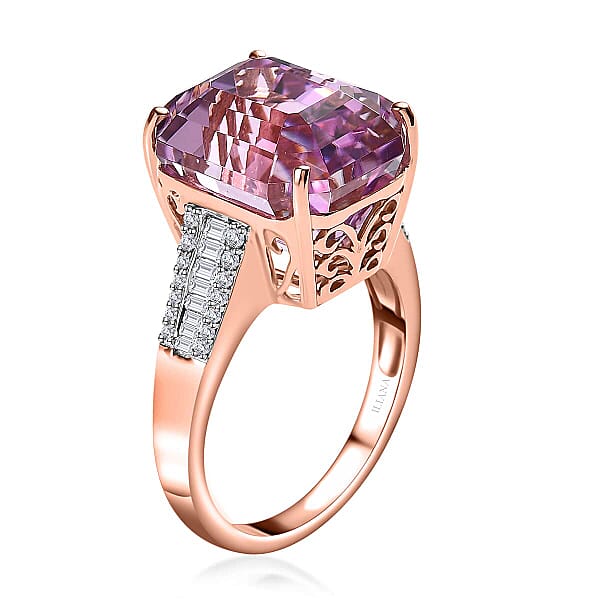 Shop Lc Certified And Appraised Iliana 18K Rose Gold AAA Patroke Kunzite And G-H SI Diamond Ring 5.60 Grams 12.75 Ctw
