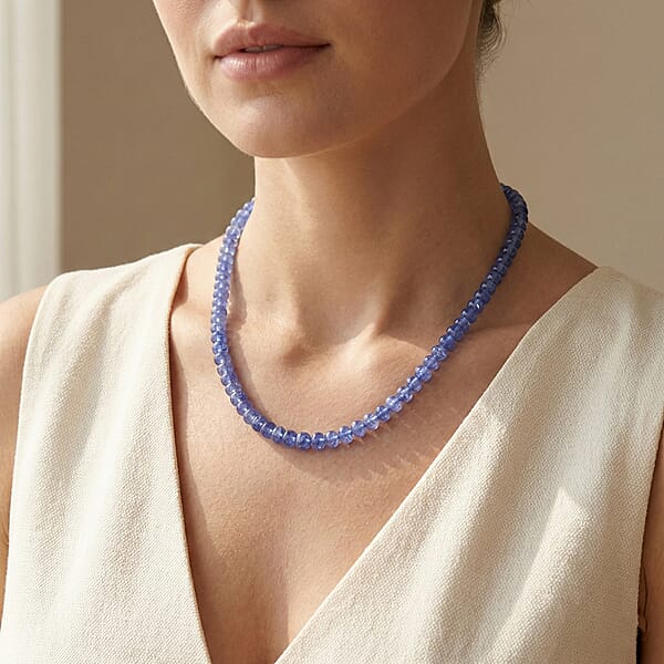 Shop Lc Certified And Appraised Iliana 18K White Gold AAA Tanzanite Beaded Necklace 18-20 Inches 200.00 Ctw