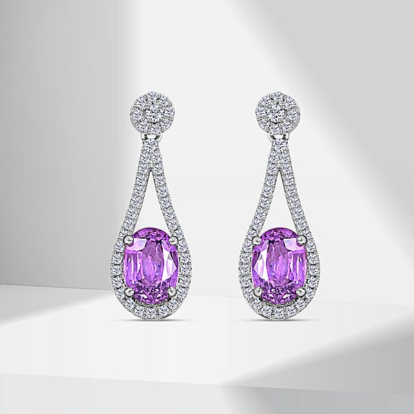 Shop Lc Certified And Appraised Iliana 18K White Gold AAA Madagascar Purple Sapphire And G-H SI Diamond Earrings 2.10 Ctw