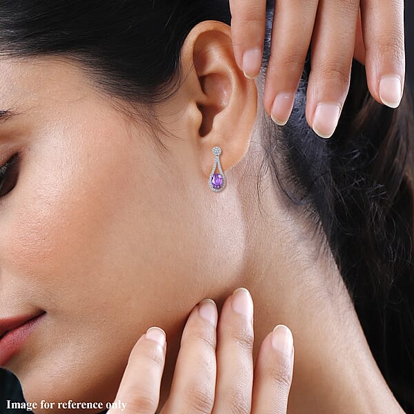 Shop Lc Certified And Appraised Iliana 18K White Gold AAA Madagascar Purple Sapphire And G-H SI Diamond Earrings 2.10 Ctw