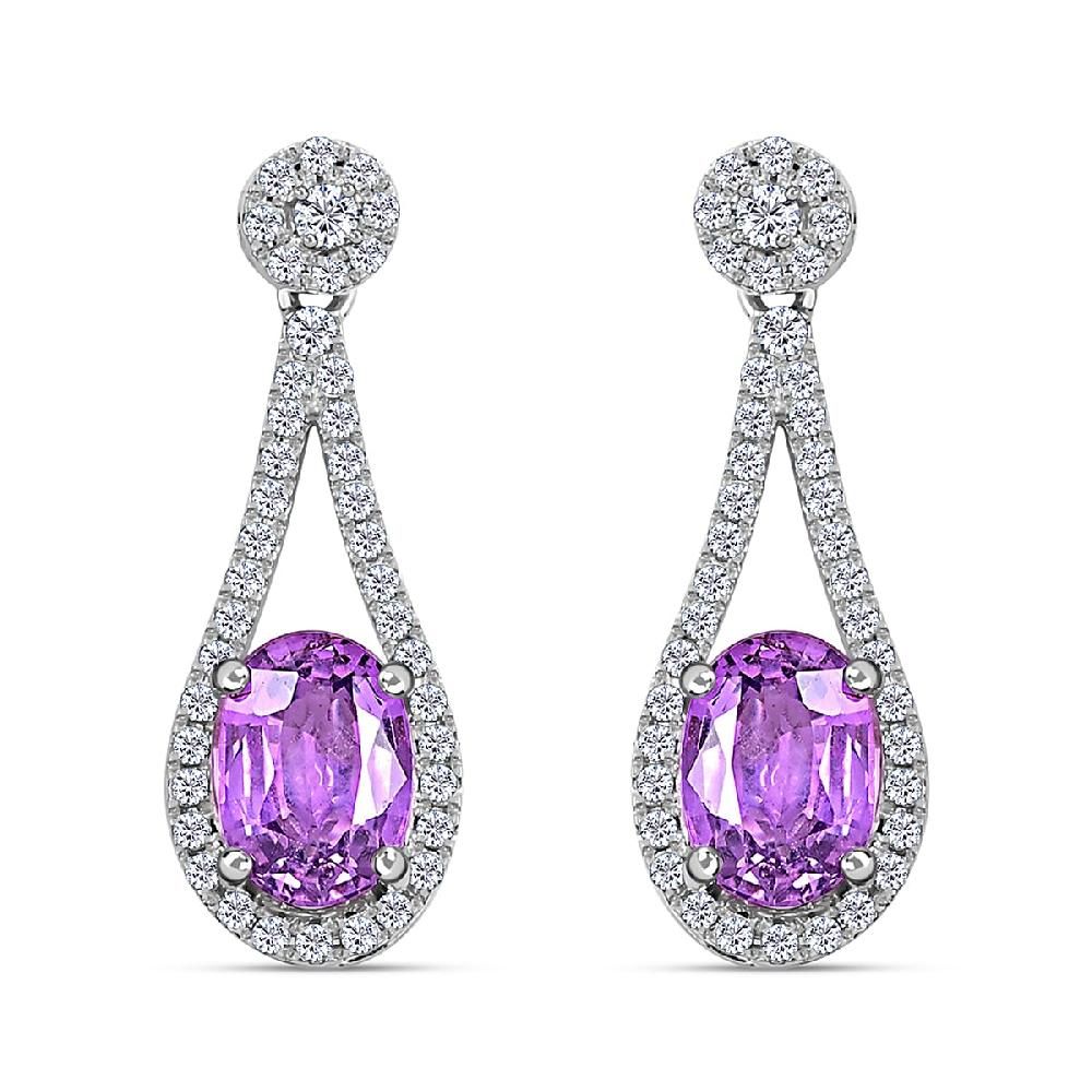 shop lc Certified and Appraised Iliana 18K White Gold AAA Madagascar Purple Sapphire and G-H SI Diamond Earrings 2.10 ctw