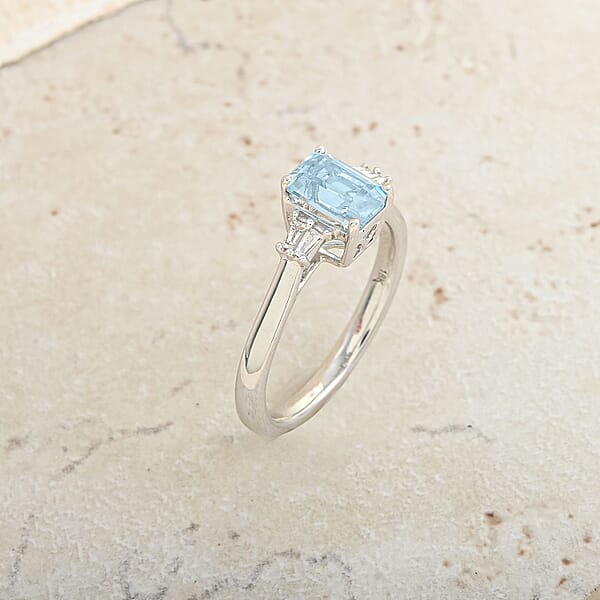 Shop Lc Certified And Appraised Iliana 18K White Gold AAA Santa Maria Aquamarine And G-H SI Diamond Ring 1.00 Ctw