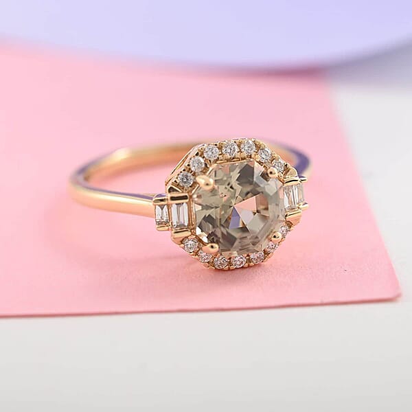 Shop Lc Certified And Appraised Iliana 18K Yellow Gold AAA Turkizite And G-H SI Diamond Halo Ring 1.90 Ctw