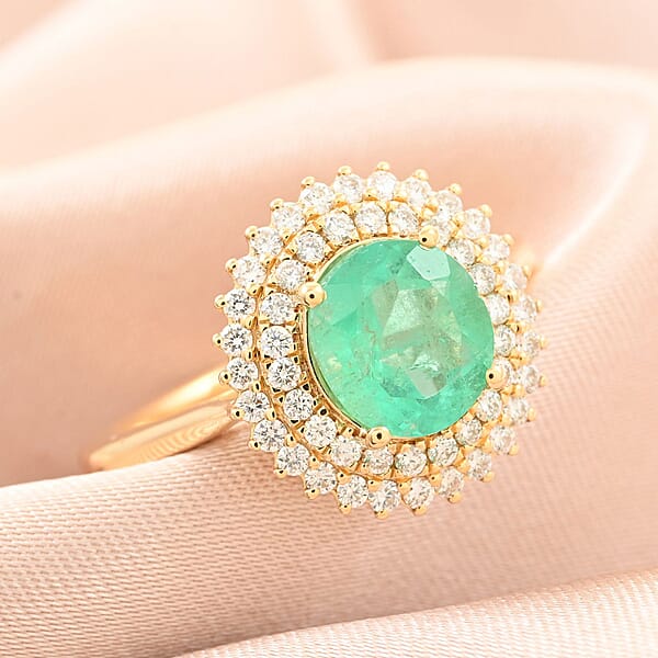 Shop Lc Certified And Appraised Iliana 18K Yellow Gold AAA Boyaca Colombian Emerald And G-H SI Diamond Ring 2.00 Ctw
