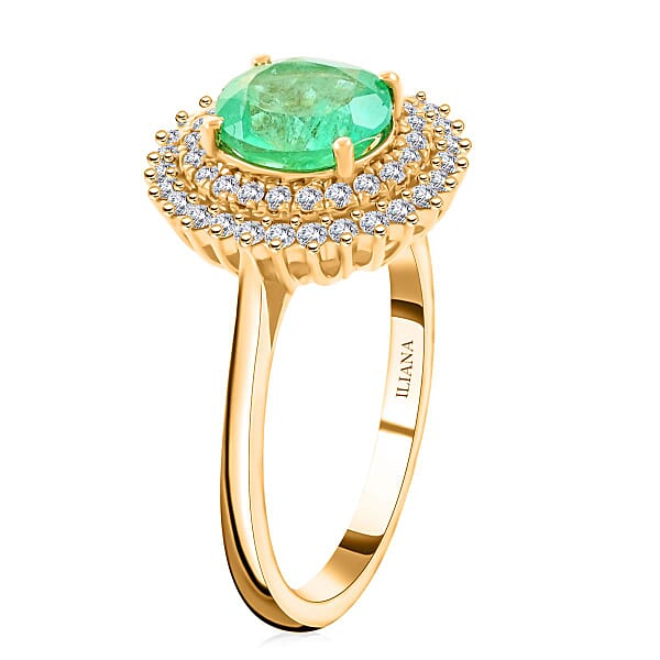 Shop Lc Certified And Appraised Iliana 18K Yellow Gold AAA Boyaca Colombian Emerald And G-H SI Diamond Ring 2.00 Ctw