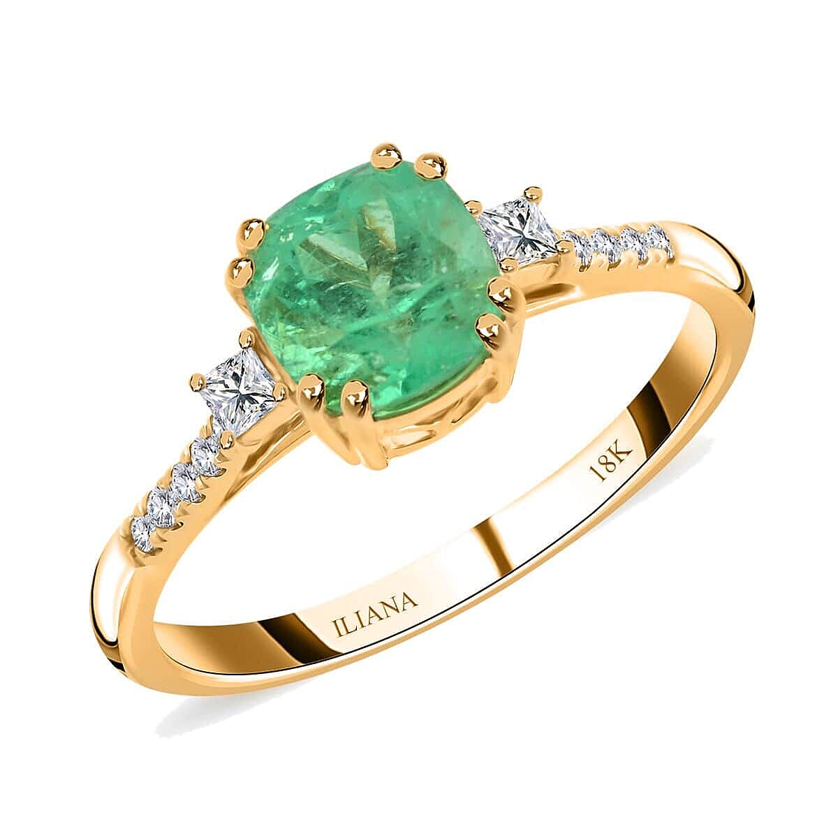 shop lc Certified and Appraised Iliana 18K Yellow Gold AAA Boyaca Colombian Emerald Diamond (SI) (0.19 cts) Ring 1.80 ctw