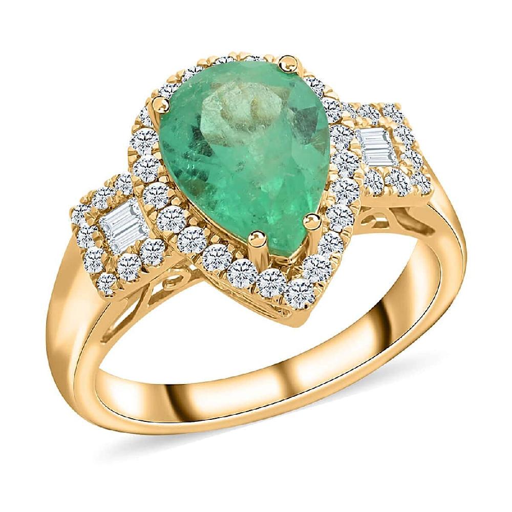 shop lc Certified and Appraised Iliana 18K Yellow Gold AAA Boyaca Colombian Emerald and SI Diamond Ring 6.30 Grams 2.25 ctw