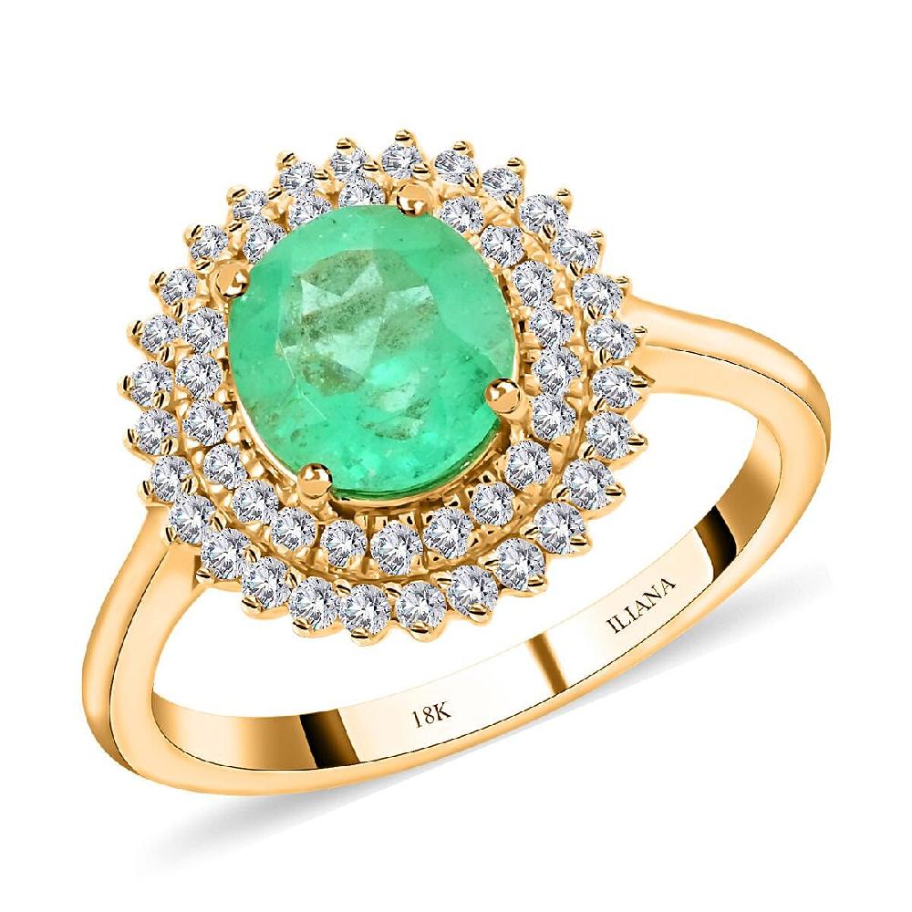 shop lc Certified and Appraised Iliana 18K Yellow Gold AAA Boyaca Colombian Emerald and G-H SI Diamond Ring 2.00 ctw
