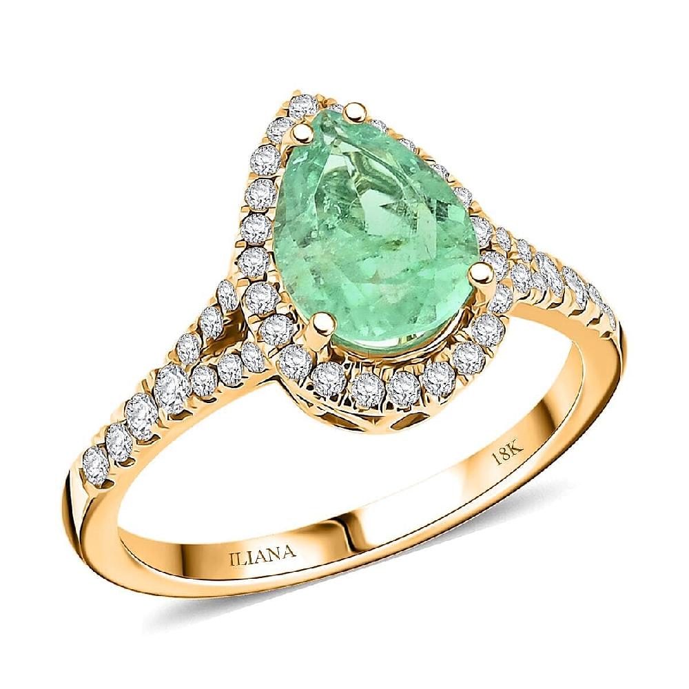 shop lc Certified and Appraised Iliana 18K Yellow Gold AAA Boyaca Colombian Emerald and G-H SI Diamond Ring 4.15 Grams 2.00 ctw