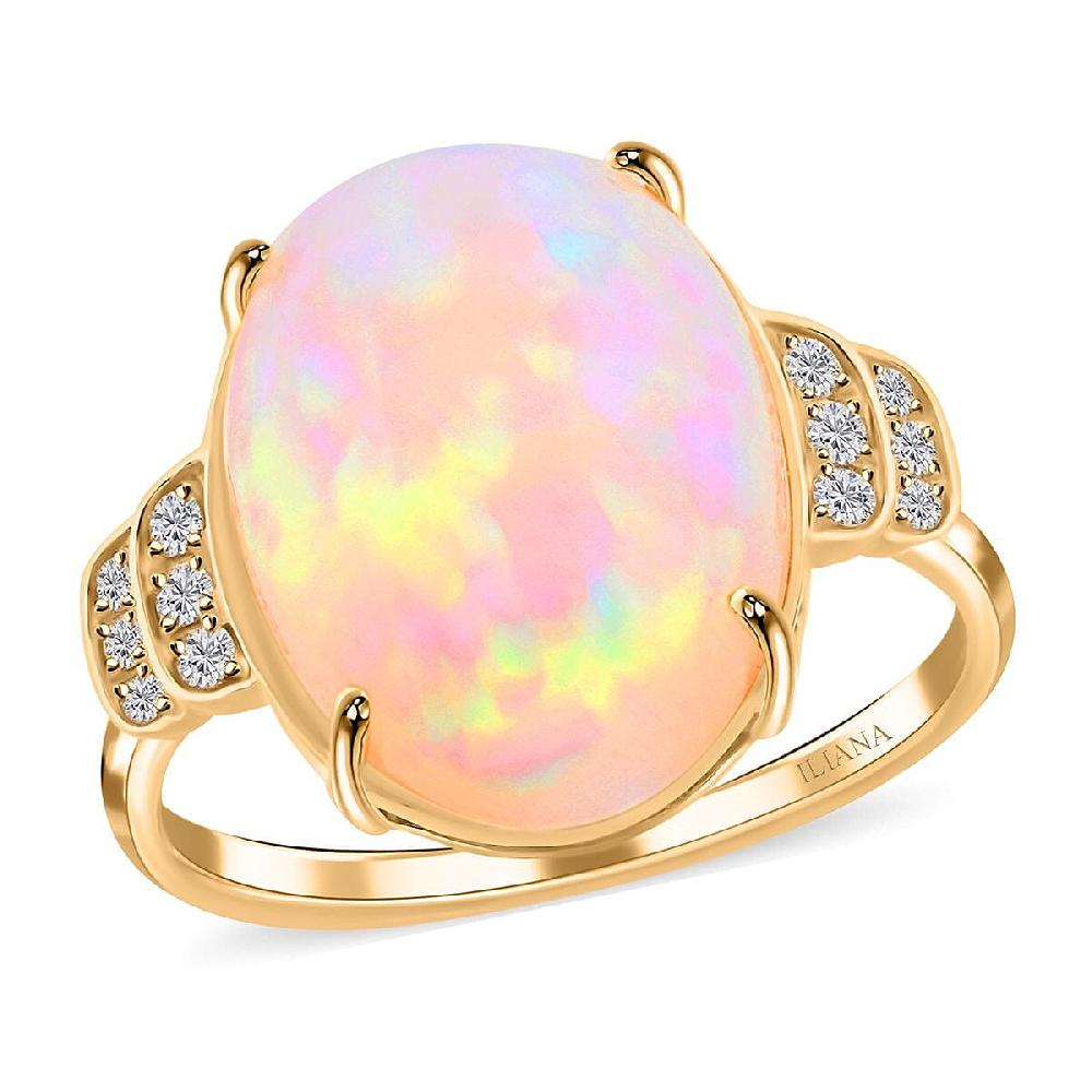 shop lc Certified and Appraised Iliana 18K Yellow Gold AAA Ethiopian Welo Opal and G-H SI Diamond Ring 4.20 Grams 10.15 ctw