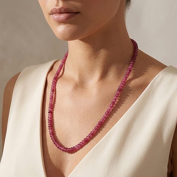 Shop Lc Certified And Appraised Iliana 18K Yellow Gold AAAA Ouro Fino Rubellite Graduated Single Strand Beaded Necklace 18 Inches 75.00 Ctw