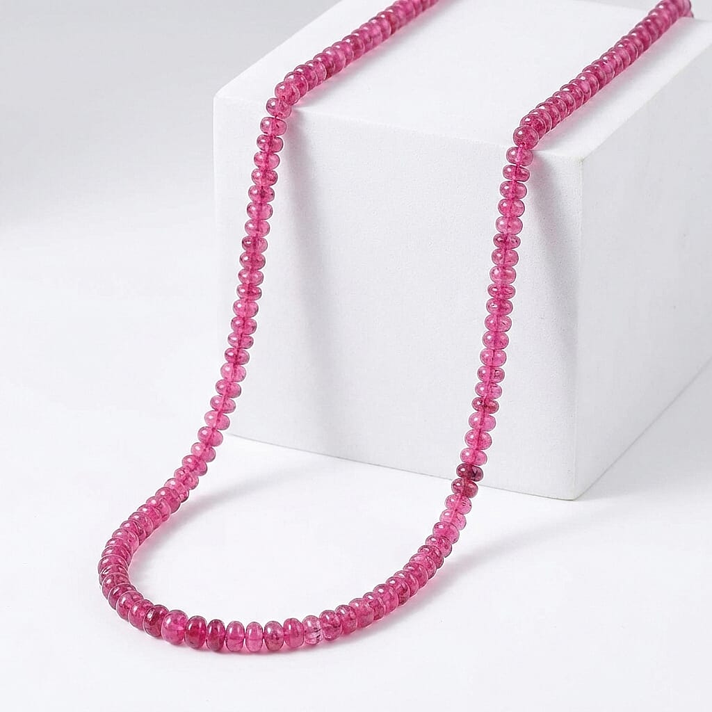 shop lc Certified and Appraised Iliana 18K Yellow Gold AAAA Ouro Fino Rubellite Graduated Single Strand Beaded Necklace 18 Inches 75.00 ctw