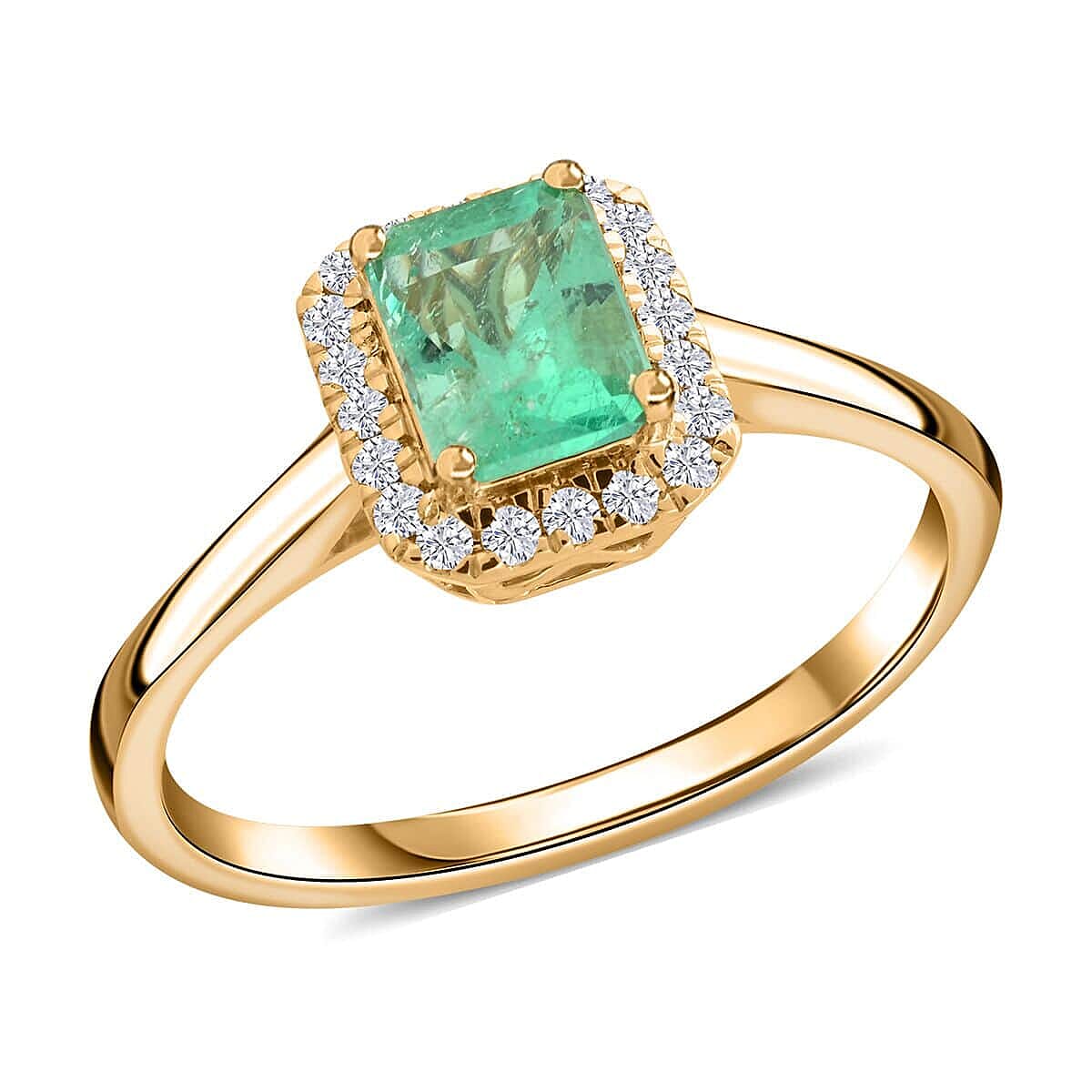 shop lc Certified and Appraised Iliana 18K Yellow Gold AAA Boyaca Colombian Emerald and SI Diamond Ring 1.00 ctw