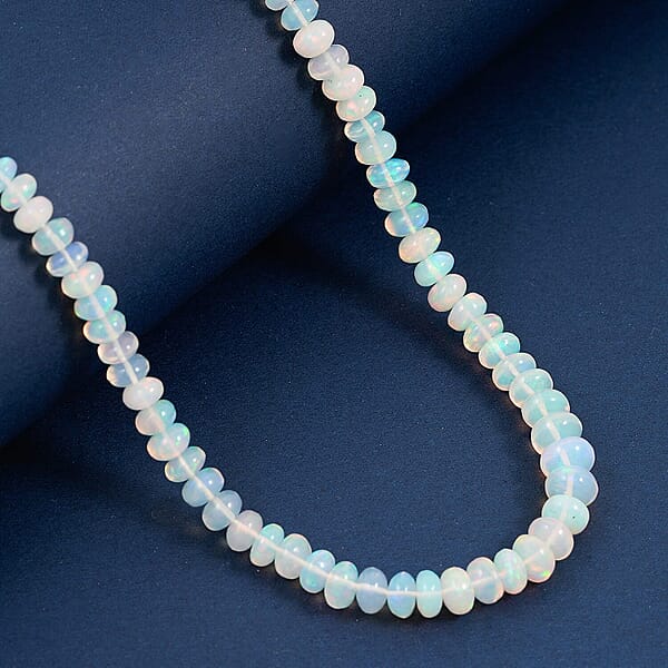 Shop Lc Certified And Appraised Iliana AAA Ethiopian Welo Opal 62.00 Ctw Beaded Necklace In 18K White Gold 18-20 Inches