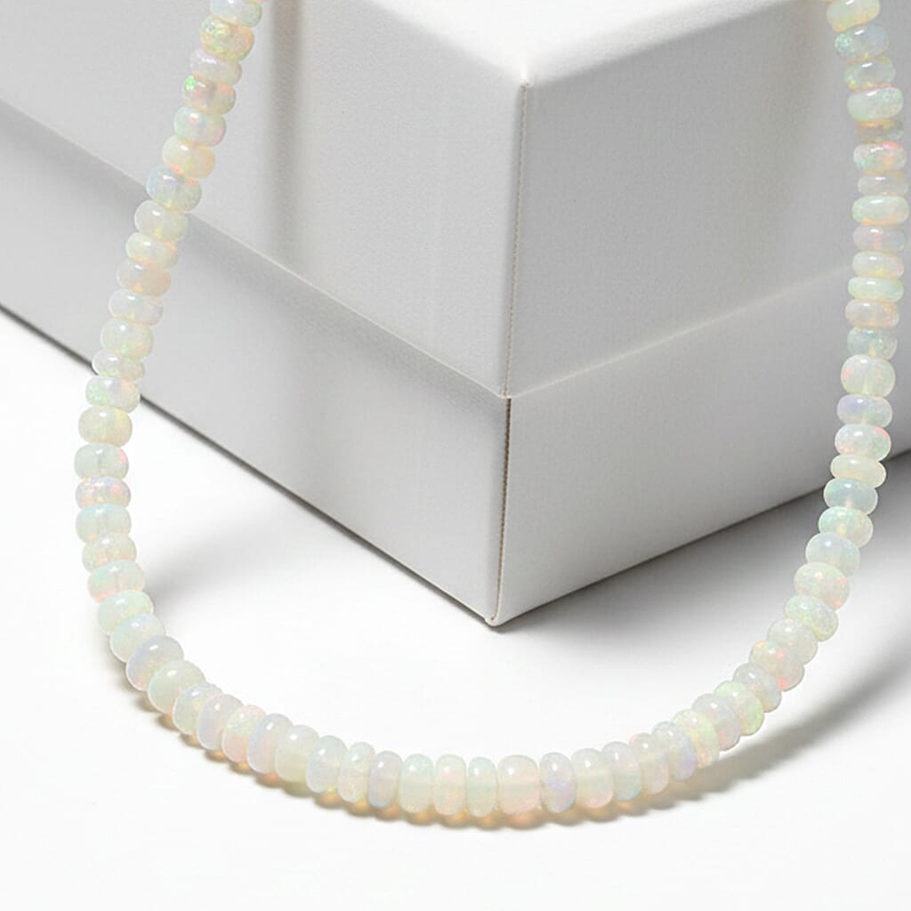 shop lc Certified and Appraised Iliana AAA Ethiopian Welo Opal 62.00 ctw Beaded Necklace in 18K White Gold 18-20 Inches