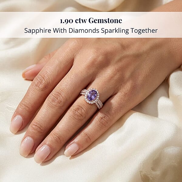 Shop Lc Certified And Appraised Iliana AAA Madagascar Purple Sapphire And G-H SI Diamond 1.90 Ctw Halo Ring In 18K Rose Gold 4.10 Grams