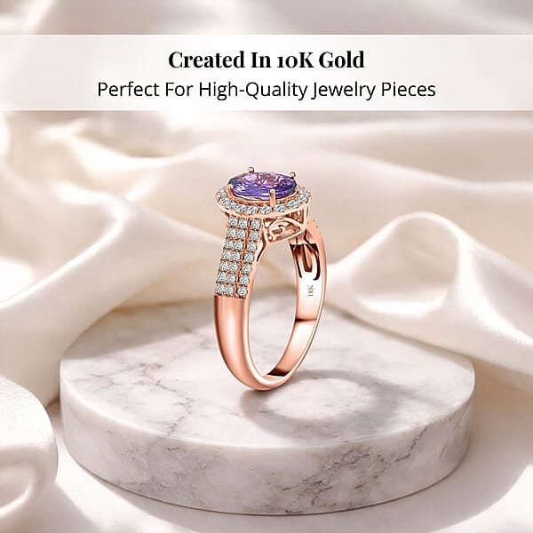 Shop Lc Certified And Appraised Iliana AAA Madagascar Purple Sapphire And G-H SI Diamond 1.90 Ctw Halo Ring In 18K Rose Gold 4.10 Grams