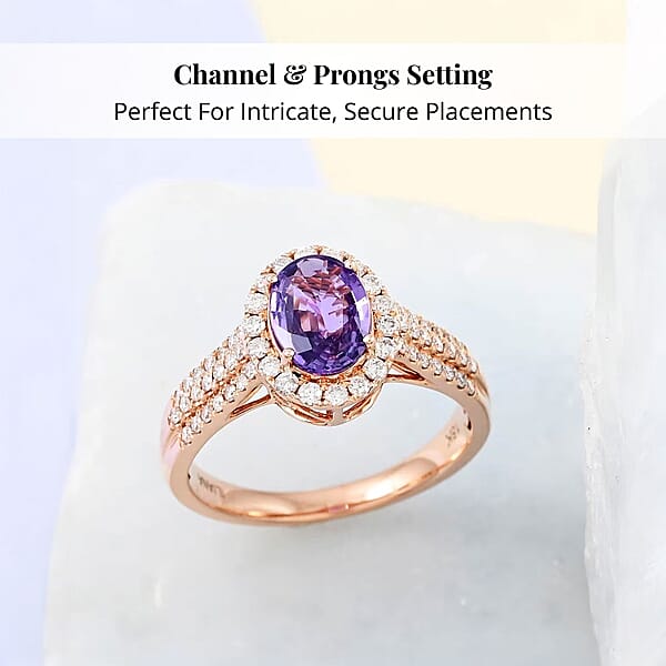 Shop Lc Certified And Appraised Iliana AAA Madagascar Purple Sapphire And G-H SI Diamond 1.90 Ctw Halo Ring In 18K Rose Gold 4.10 Grams